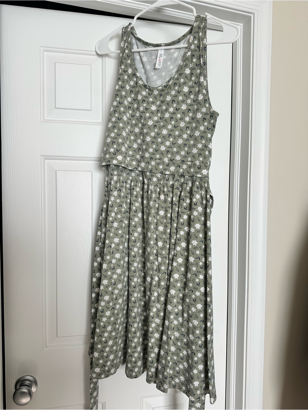 Latched Mama Sleeveless Nursing dress - Olive Green Floral Tank Dress